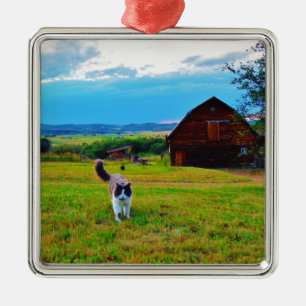 Cat with Barns Metal Tree Decoration