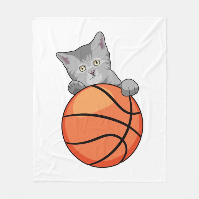 Cat with Basketball Fleece Blanket (Front)