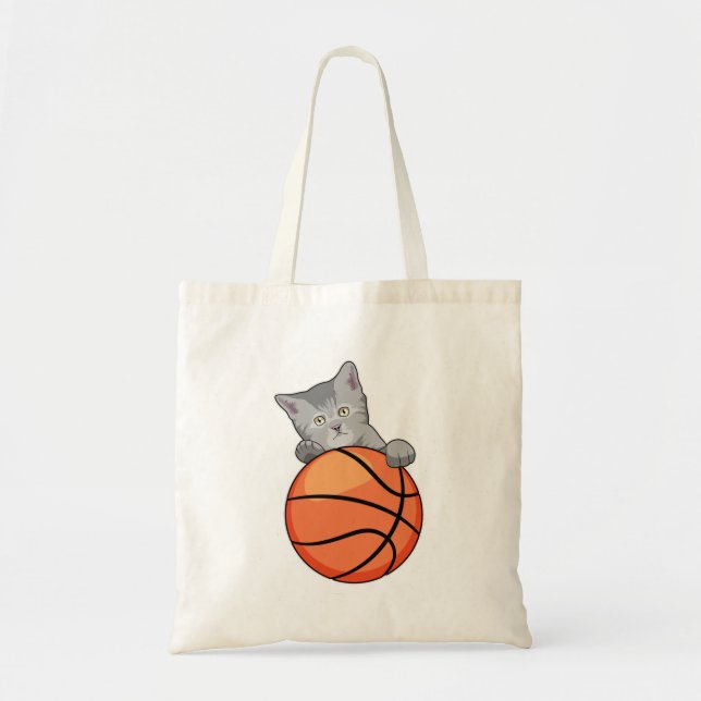 Cat with Basketball Tote Bag (Front)