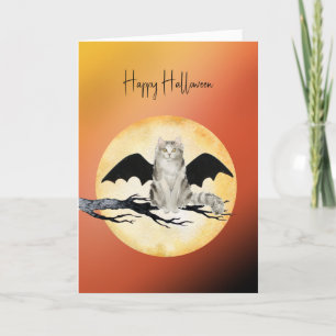 Cat with Batwings Halloween Card From the Cat