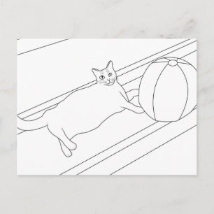 Cat with beachball, colouring postcards
