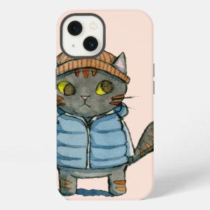 Cat with Beanie and Down Vest Watercolor iPhone 13 Case
