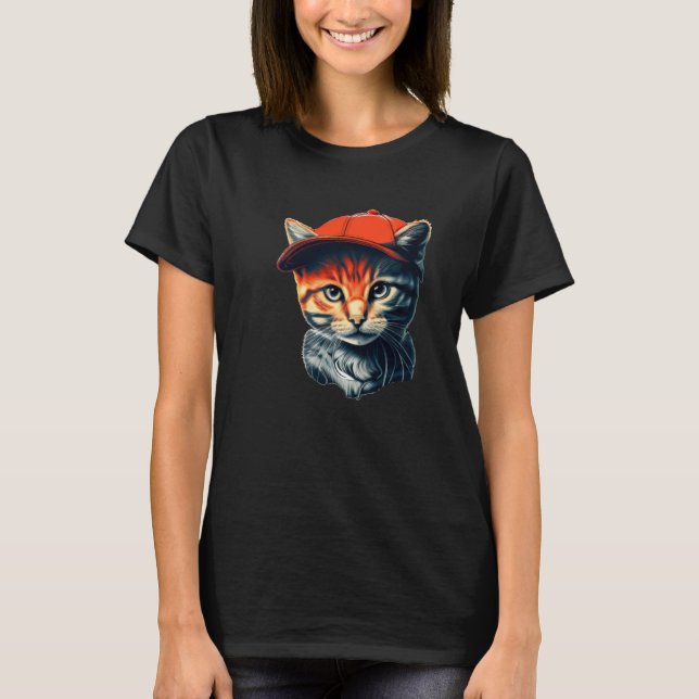 Cat with Beanie T-Shirt (Front)