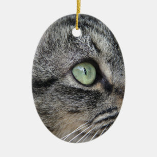 Cat with beautiful green eyes ceramic tree decoration