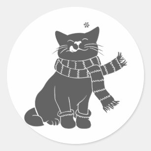 Cat with beauty scarf - Choose background colour Classic Round Sticker
