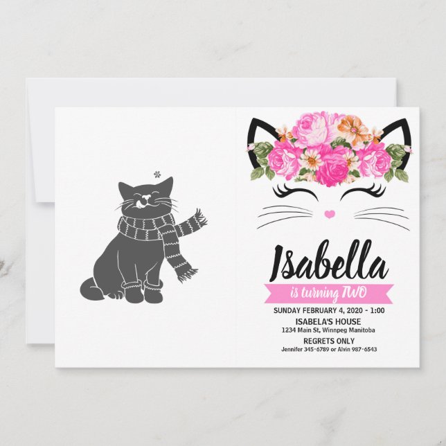 Cat with beauty scarf - Choose background colour Invitation (Front)