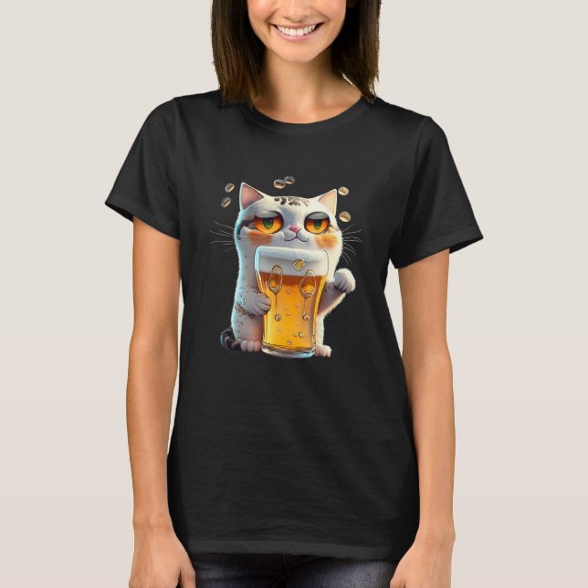 Cat With Beer Drinking Party  Dad Mom From Son Dau T-Shirt (Front)