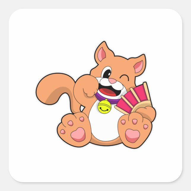 Cat with Bell Square Sticker (Front)