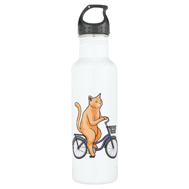 Cat with Bicycle 710 Ml Water Bottle (Front)