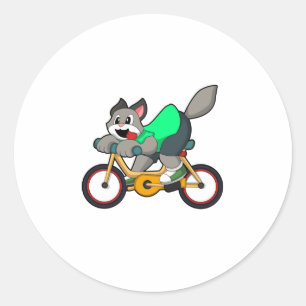 Cat with Bicycle Classic Round Sticker