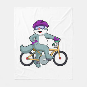 Cat with Bicycle Fleece Blanket