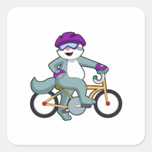 Cat with Bicycle Square Sticker