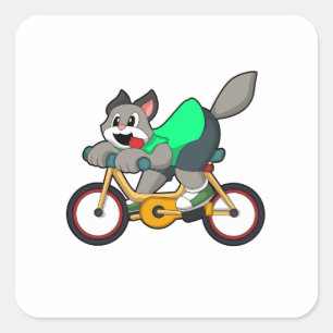 Cat with Bicycle Square Sticker