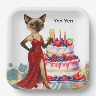 Cat with Big Birthday Cake Paper Plate