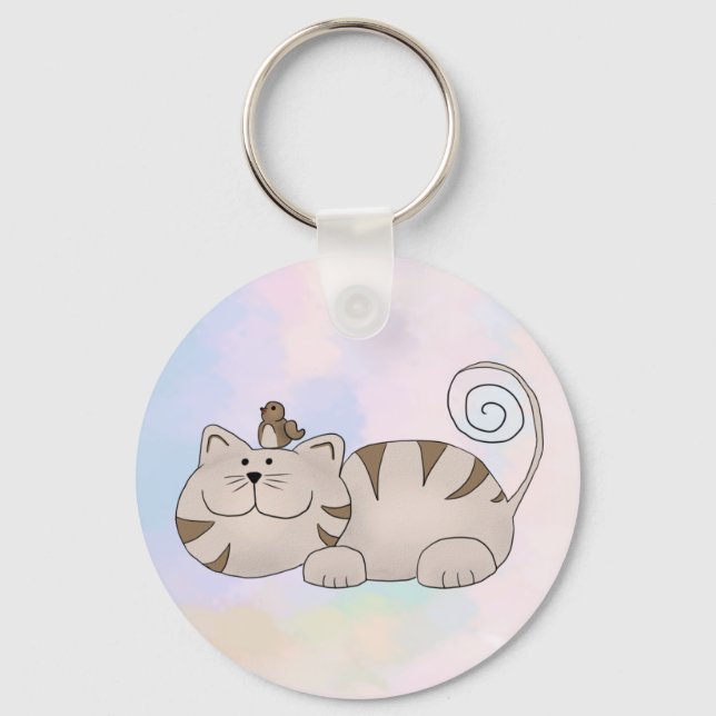 Cat with bird key ring (Front)