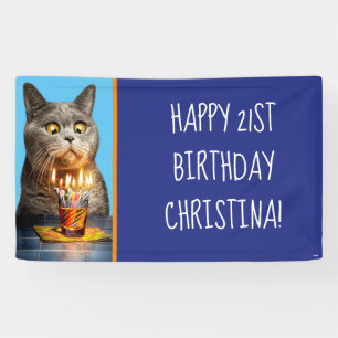 Cat With Birthday Shot Glass Banner