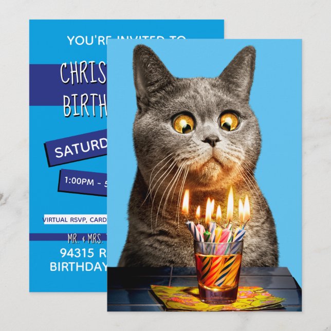 Cat With Birthday Shot Glass Invitation (Front/Back)