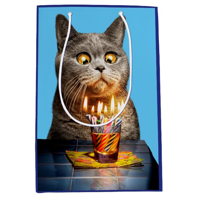 Cat With Birthday Shot Glass Medium Gift Bag (Front)