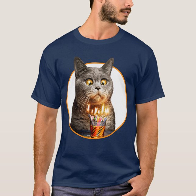 Cat With Birthday Shot Glass T-Shirt (Front)