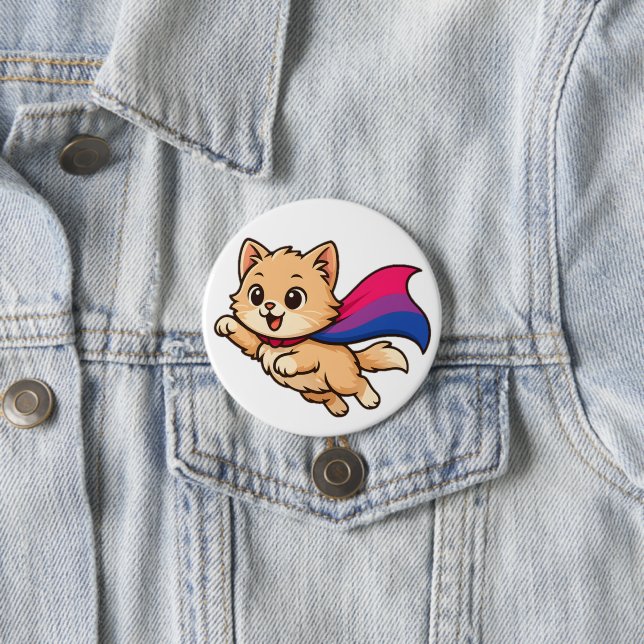 Cat with Bisexual Pride Cape – Cute Bi Design 7.5 Cm Round Badge (In Situ)