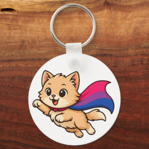 Cat with Bisexual Pride Cape – Cute Bi Design Key Ring