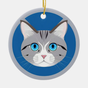 Cat With Blue Eyes Ceramic Tree Decoration