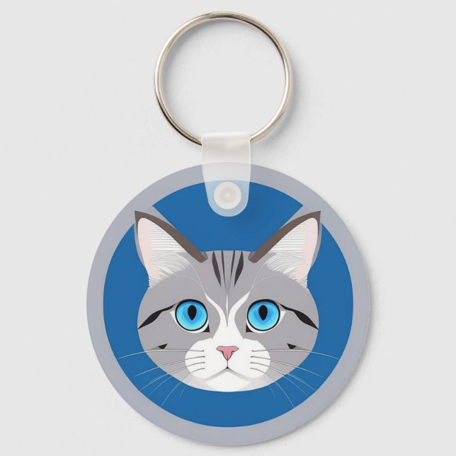 Cat With Blue Eyes Key Ring (Front)