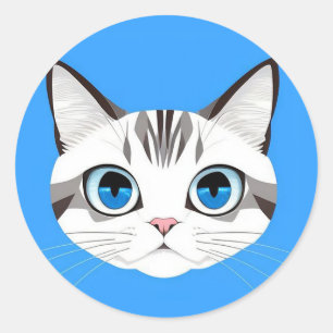 🐱 Cat With Blue Eyes Minimal Cute Pet Art 🐱 Classic Round Sticker
