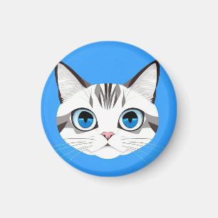 Cat With Blue Eyes Over a Bright Blue Background Magnet