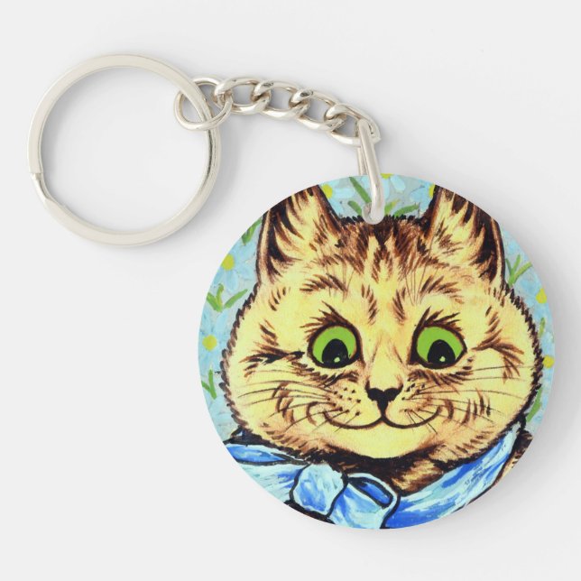Cat with Blue Ribbon, Louis Wain Key Ring (Front)