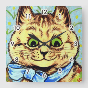 Cat with Blue Ribbon, Louis Wain Square Wall Clock