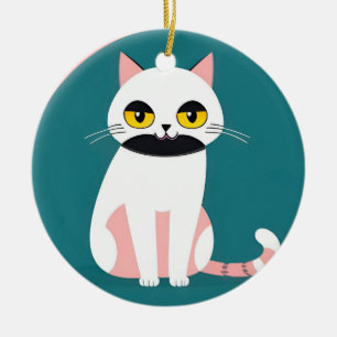 Cat With Bold Colours and a Cheerful Expression Ceramic Tree Decoration