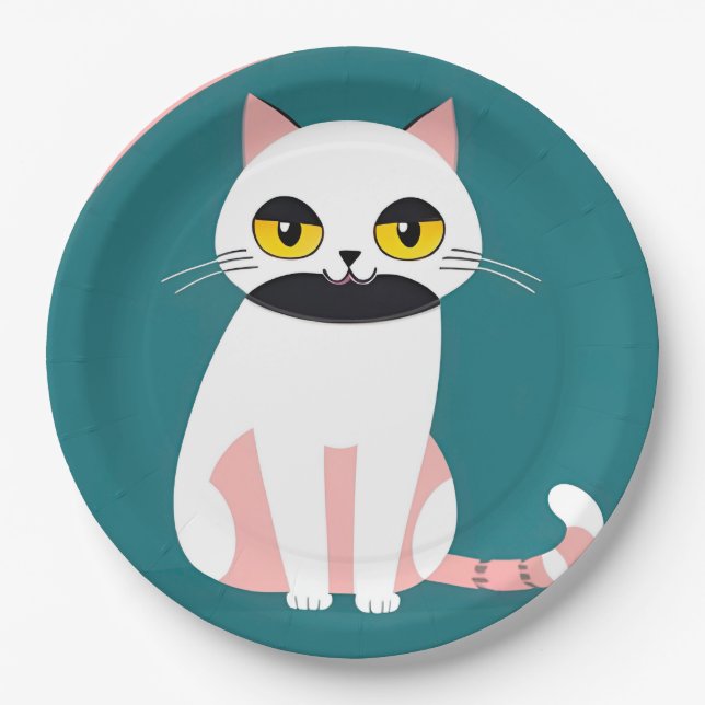 Cat With Bold Colours and a Cheerful Expression Paper Plate (Front)