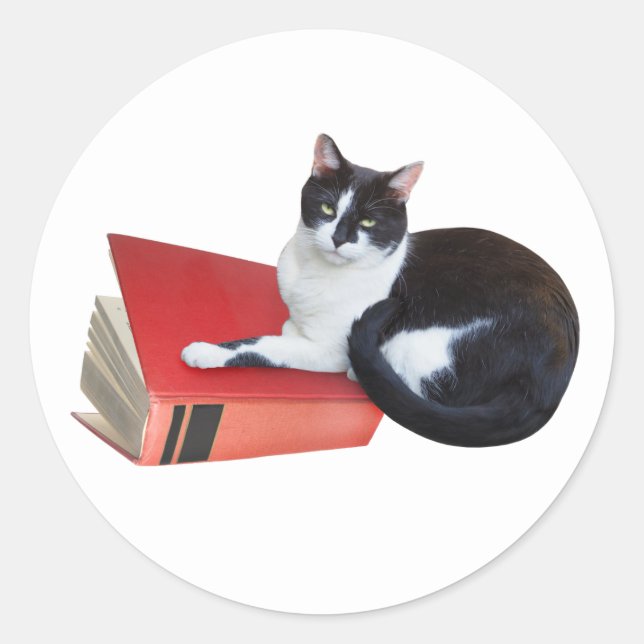 Cat with Book Sticker (Front)