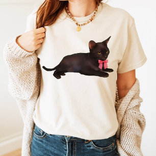 Cat with bow preppy,coquette clothing, 90s Style  T-Shirt