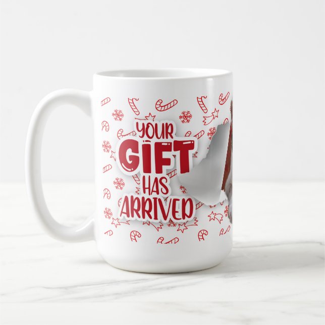 Cat with bow wishing Merry Christmas Mug (Left)
