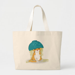Cat with bowl of spagetti over the head large tote bag