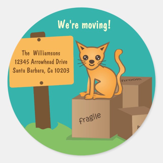 Cat with Boxes - We're Moving - Sticker (Front)