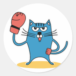 Cat with Boxing Gloves Classic Round Sticker