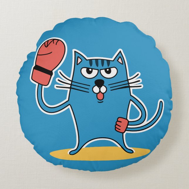 Cat with Boxing Gloves Round Cushion (Front)