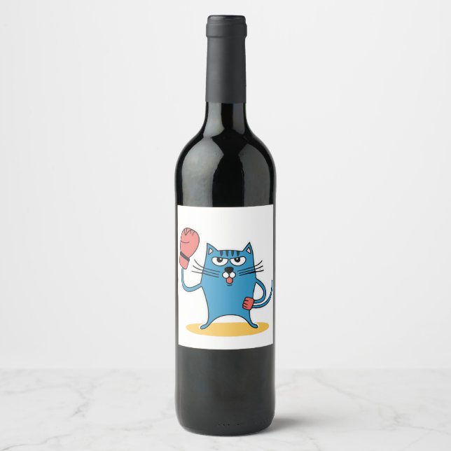 Cat with Boxing Gloves Wine Label (Front)