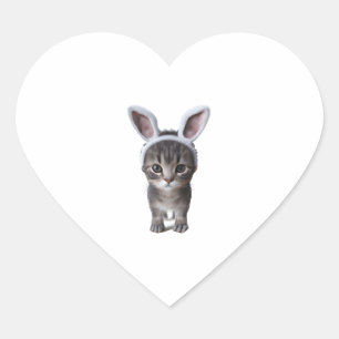 Cat with bunny ears heart sticker
