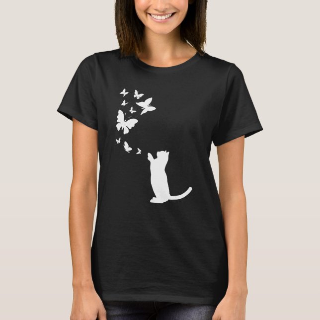 Cat With Butterflies Cat  Cat Owner  Cute Cat T-Shirt (Front)