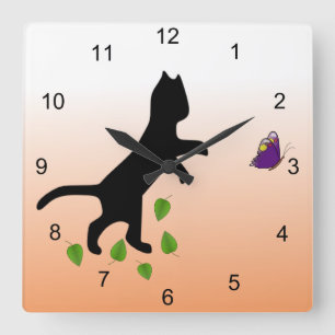 Cat With Butterfly Square Wall Clock