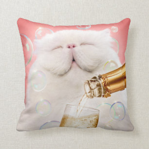 Cat With Champagne Cushion