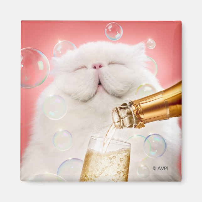 Cat With Champagne Magnet (Front)