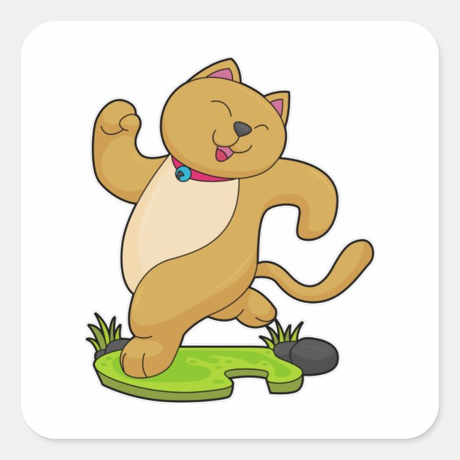 Cat with Choker at Running Square Sticker (Front)