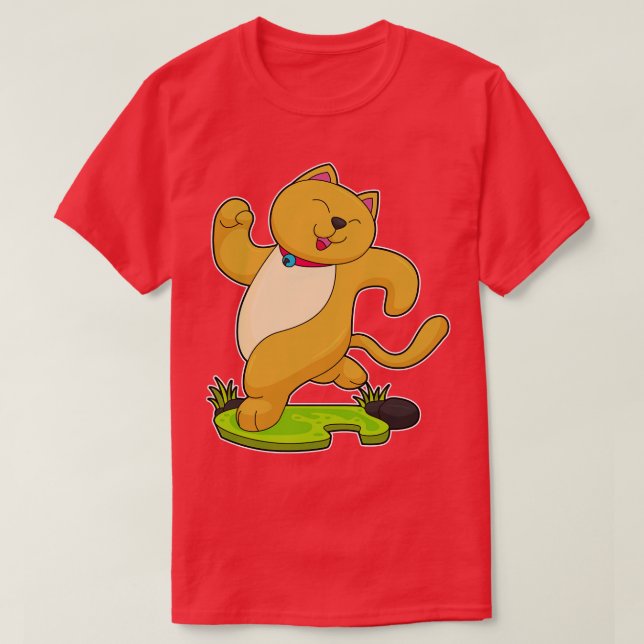 Cat With Choker At Running  T-Shirt (Design Front)