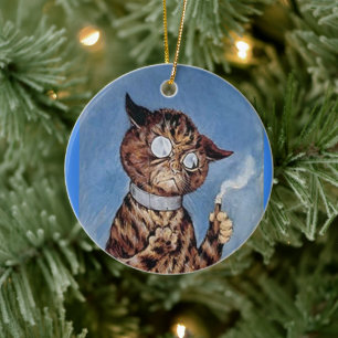 CAT WITH CIGAR LOUIS WAIN ART CHRISTMAS ORNAMENT