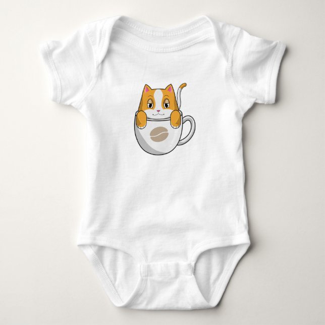 Cat with Coffee Cup Baby Bodysuit (Front)